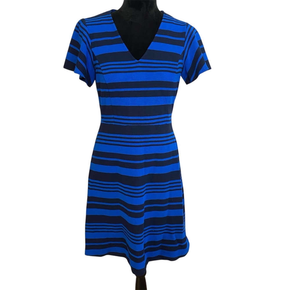 Draper James Striped Blue Flutter Sleeve Dress